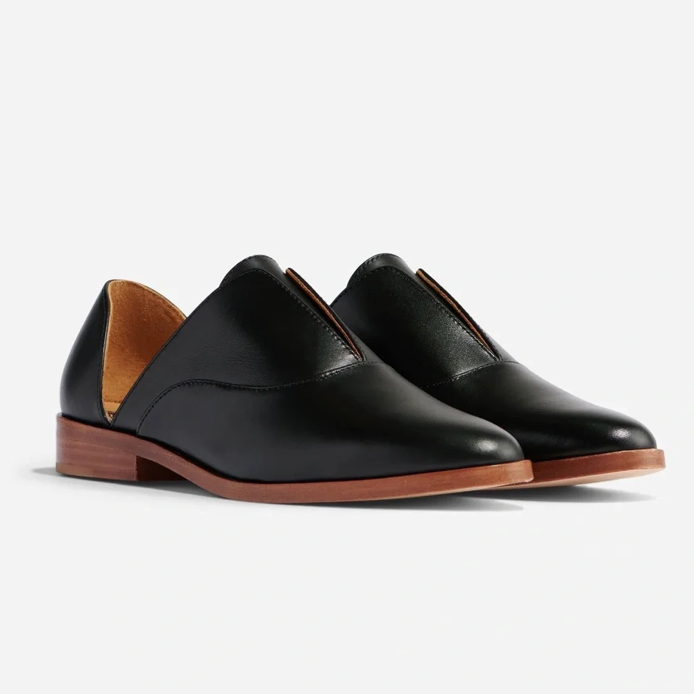 NISOLO Black Leather Emma D'Orsay Oxford Classic Flat Shoes - Picture 2 of 16
